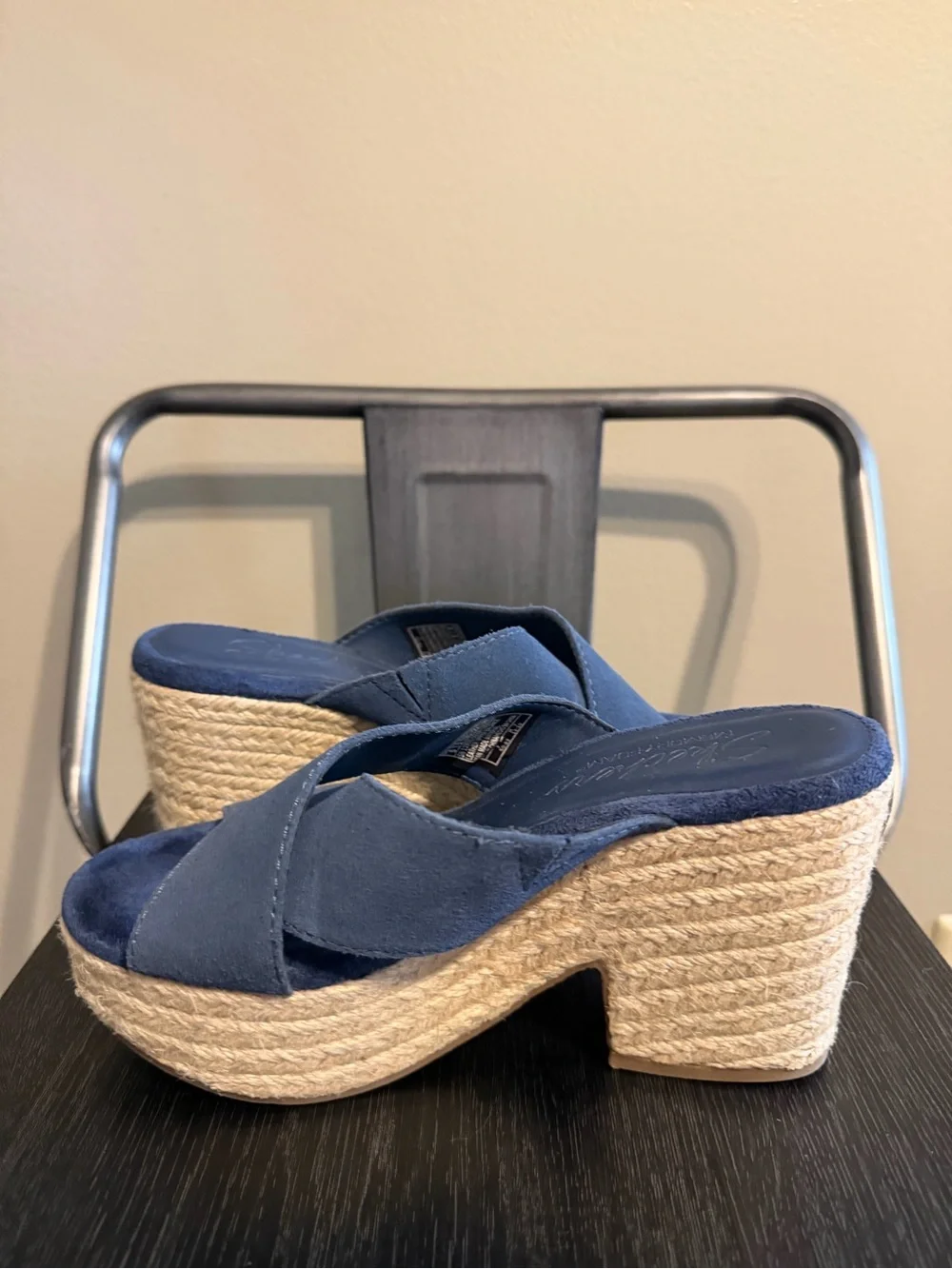 Skechers Navy Suede Espadrille Platform Sandals 5